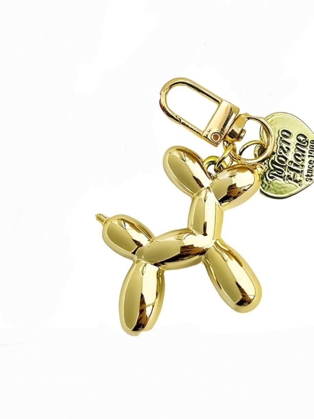Glossy Gold Balloon Dog Bag Charm / Keychain Charm with Heart Tag BNIB